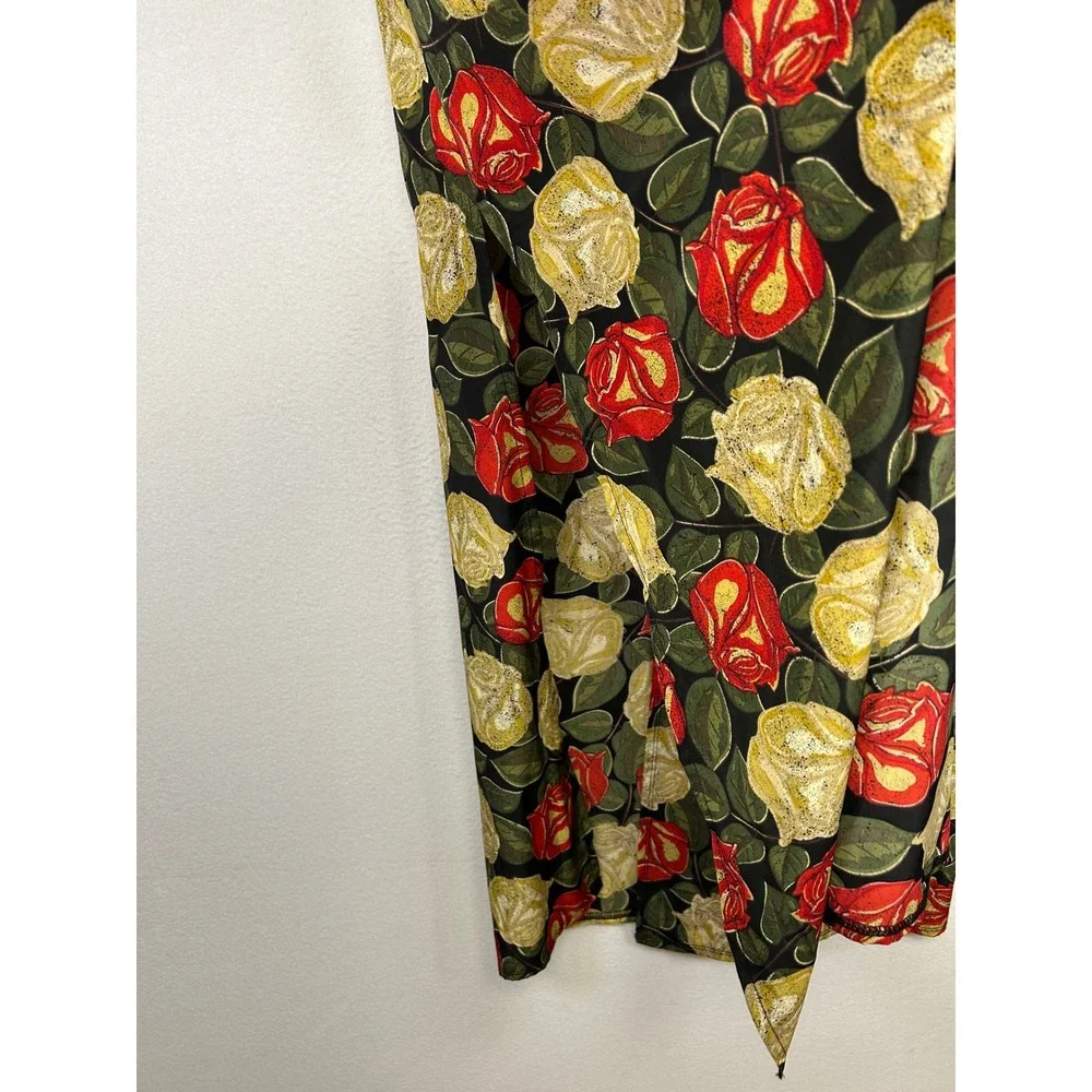 Floralcore LuLaRoe‎ Womens S Black Red Yellow Rose Print Joy Duster Vest Slits